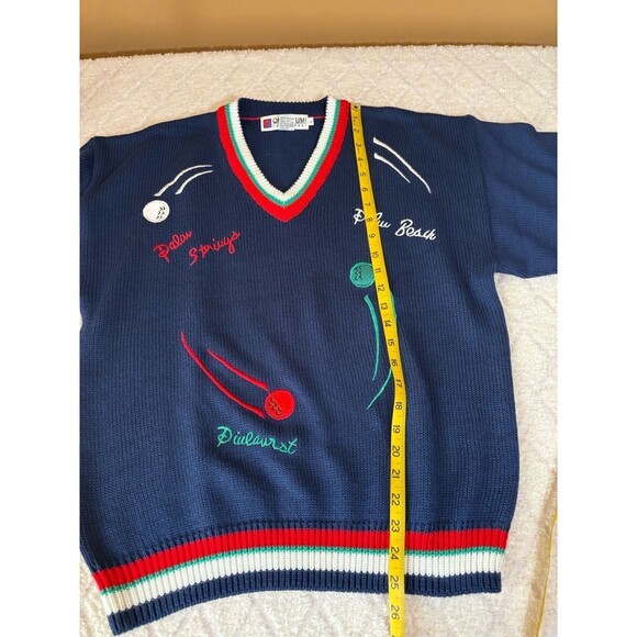 Vintage Quantum Sportswear Golf Themed Embroidered Striped Sweater Men’s Size L - Picture 15 of 16